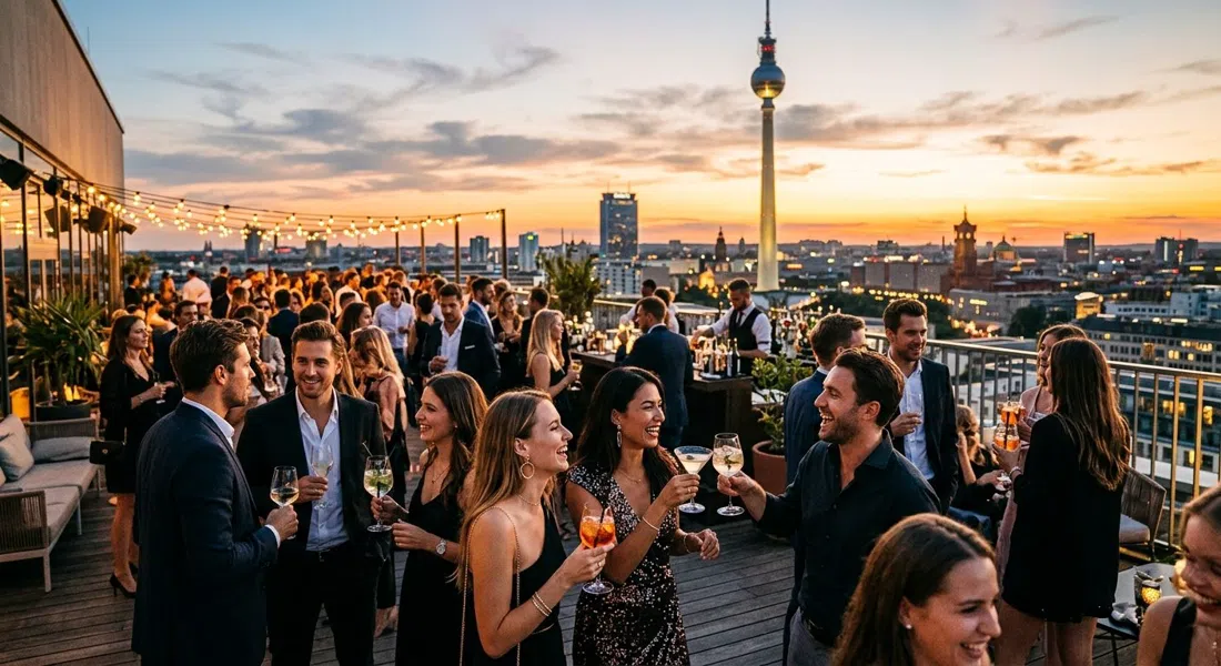 A Berlin rooftop party at golden hour