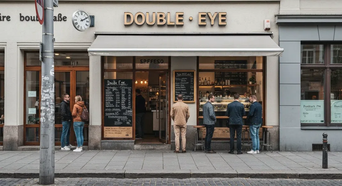 阿卡齐恩大街上的Double Eye小店面,周六人行道上的排队人群,以及鞋盒大小的咖啡店内正在制作的浓缩咖啡